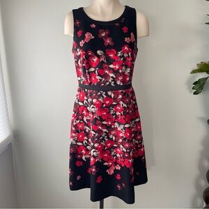 Jacob Floral Midi Dress Sleeveless Red Black Size Medium